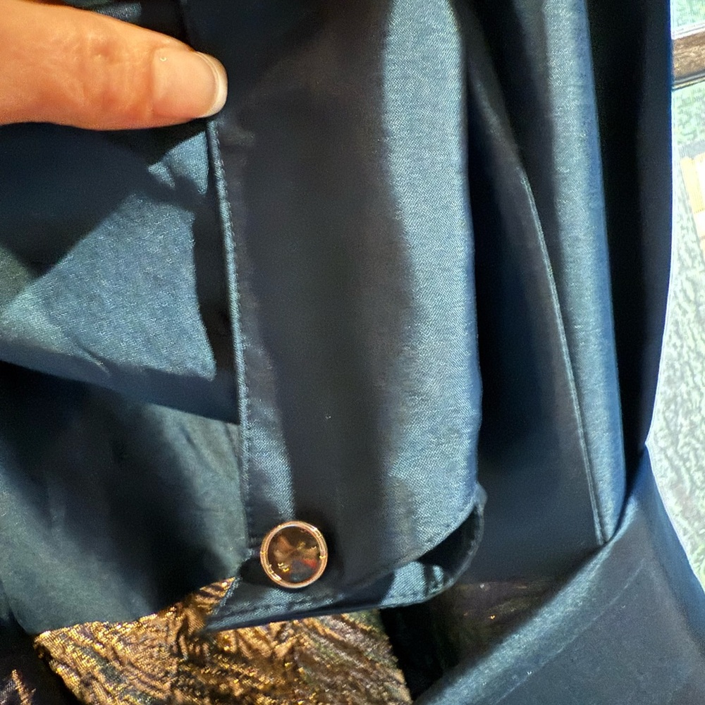 Teri Jon Teal Shirt Dress with Gold Brocade Skirt - Picture 3 of 6